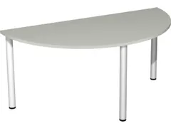 vergadertafel HxBxD 72x160x80cm halfrond Lichtgrijs 3voeten Alu