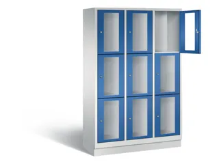 Lockerkast 1800x1200x500mm 3x3 vakken Cilinderslot, Sokkel, RAL5010 - 1