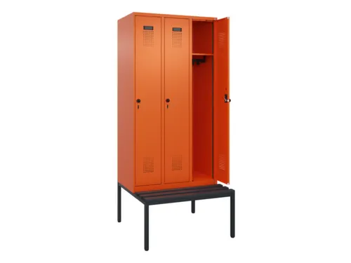 locker met bank,HxBxD 2120x900x815mm,3vak,vak B 300mm,draaigrendel