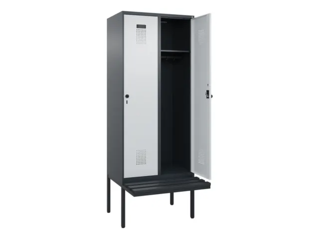 locker met bank,HxBxD 2120x800x815mm,2vak,vak B 400mm,draaigrendel