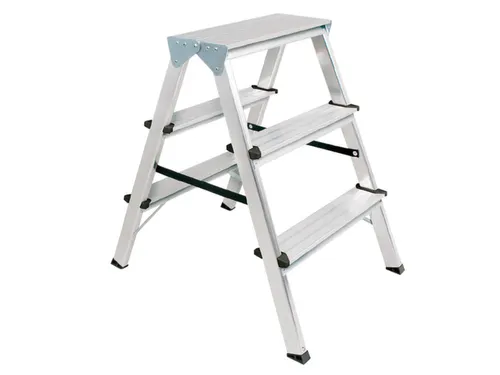 dubbele aluminium ladder,beide zijden,2x3trede(n),bordes H 0,65m