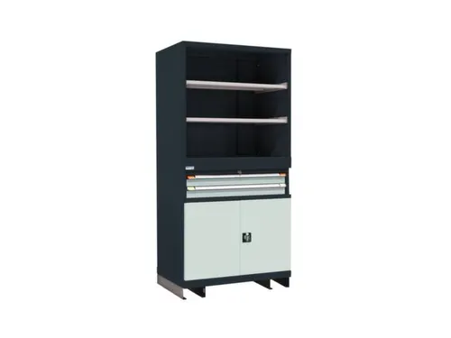 combikast HxBxD 2100x805x695mm 4xbodem 2laden Key lock antraciet grijs