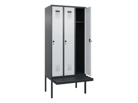 locker met bank,HxBxD 2120x900x815mm,3vak,vak B 300mm,draaigrendel