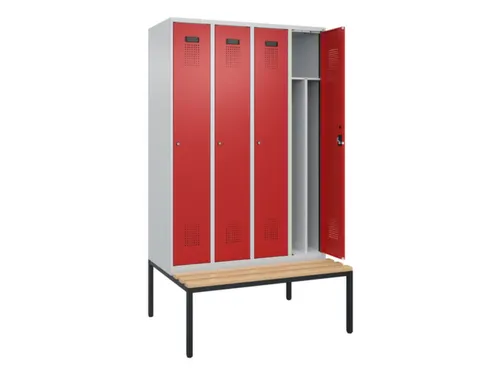 locker met bank,voor scheiding van kleding,HxBxD 2120x1200x815mm,4vak