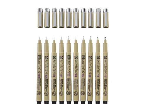 Fineliner Sakura Pigma Micron set à 10 schrijfbreedtes zwart