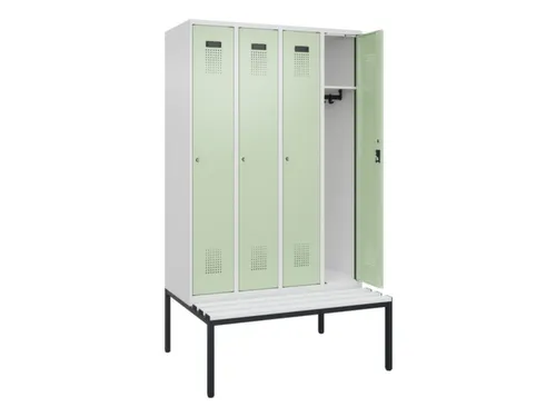 locker met bank,HxBxD 2120x1200x815mm,4vak,vak B 300mm,cilinderslot