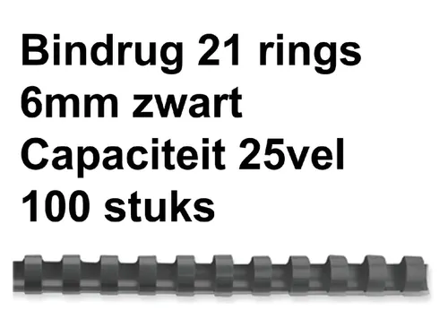 Bindrug GBC 6mm 21-rings A4 zwart 100stuks