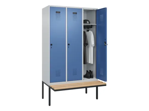 locker met bank,HxBxD 2120x1200x815mm,3vak,vak B 400mm,draaigrendel