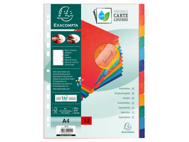 Tabbladen Glanskarton 225 Gram A4 12 tabs