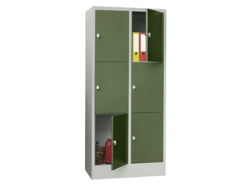 lockerkast,HxBxD 1850x800x500mm,2x3vakken,RAL7035,front RAL6011