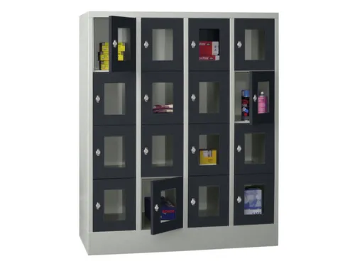 lockerkast,HxBxD 1518x1200x500mm,4x4vakken,RAL7035,front RAL7016