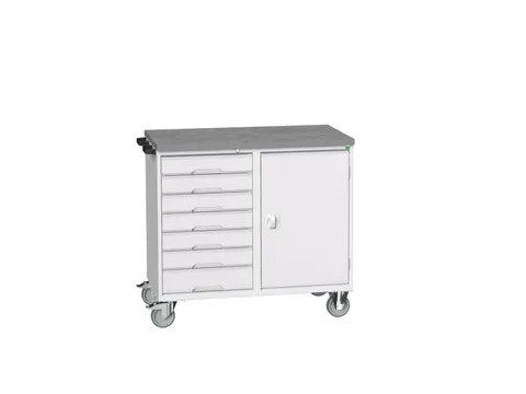 montagetafel 980x1300x600mm linoleumblad 7 laden kast front RAL7035