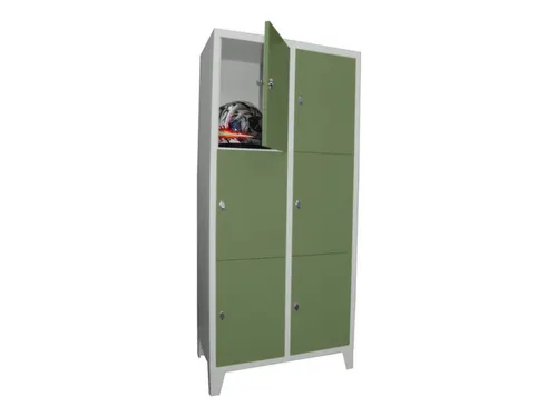 lockerkast,HxBxD 1850x800x500mm,2x3vakken,RAL7035,front RAL6011