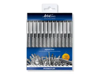 Fineliner Staedtler Pigment 308 zwart set à 12 lijnbreedtes - 1