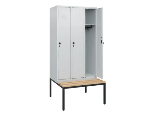 locker met bank,HxBxD 1950x900x815mm,3vak,vak B 300mm,draaigrendel