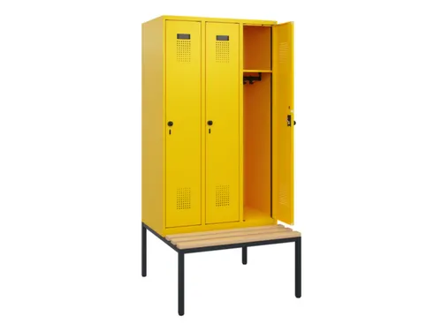 locker met bank,HxBxD 1950x900x815mm,3vak,vak B 300mm,draaigrendel