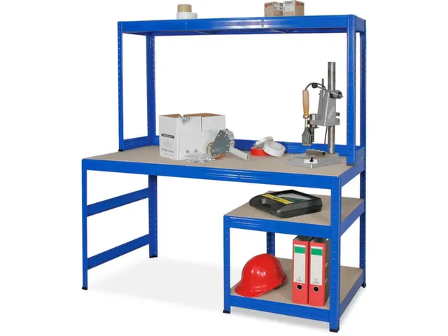 montagetafel,HxBxD 900x1500x600mm,blad hout,4voeten RAL5010