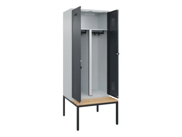 PBM-locker met bank,HxBxD 2120x800x815mm,2vak,vak B 400mm,draaigrendel