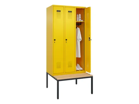 locker met bank,HxBxD 2120x900x815mm,3vak,vak B 300mm,draaigrendel