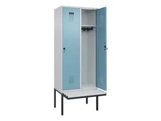 locker met bank,HxBxD 2120x800x815mm,2vak,vak B 400mm,draaigrendel - 1