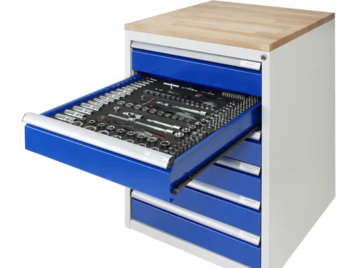 Werkbank 840x2700x2340mm Beukenhouten Plaat 6 Kastblokken 12laden