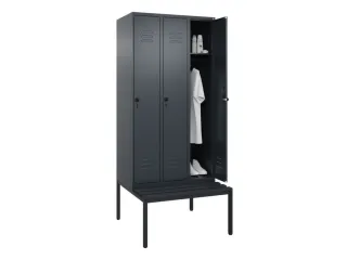 locker met bank,HxBxD 2120x900x815mm,3vak,vak B 300mm,draaigrendel - 3