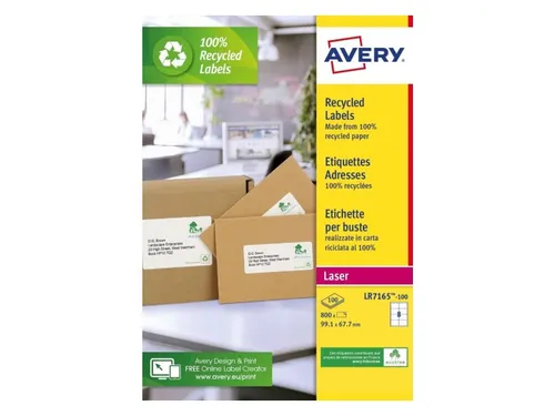 Verzendetiket Avery LR7165-100 99.1x67.7mm Recycled Wit 800 Stuks