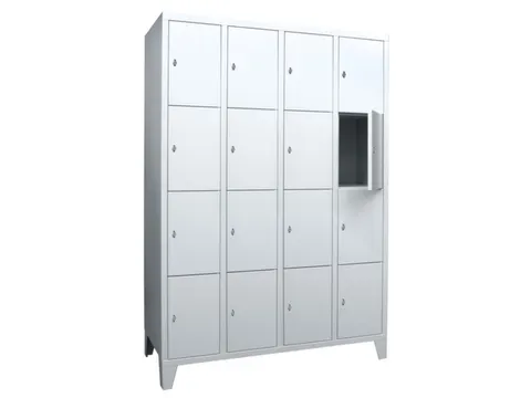 lockerkast,HxBxD 1850x1600x500mm,4x4vakken,RAL7035,front RAL3000