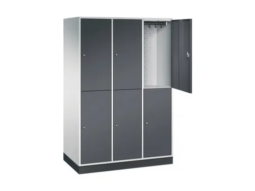 Dubbeldekse garderobekast,HxBxD 1950x1220x600mm,3x2vak.,vak B 360mm
