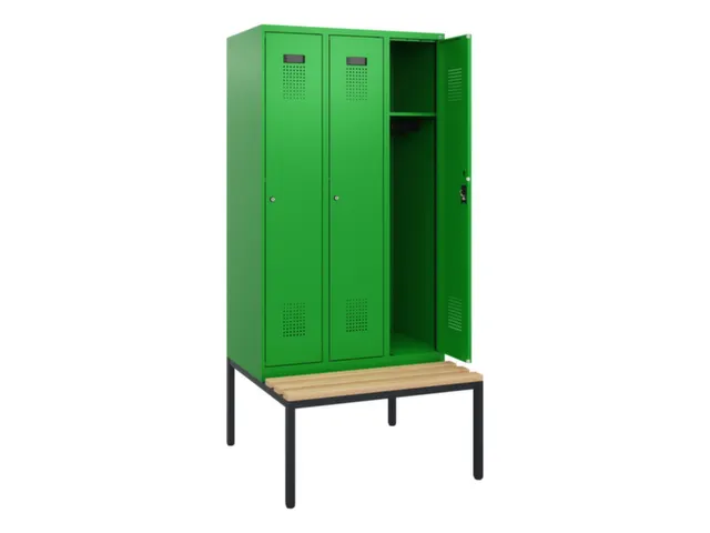 locker met bank,HxBxD 1950x900x815mm,3vak,vak B 300mm,cilinderslot