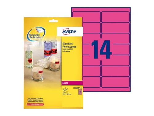 Etiket Avery L7363P-25 99.1x38.1mm Neon Roze 350 Stuks