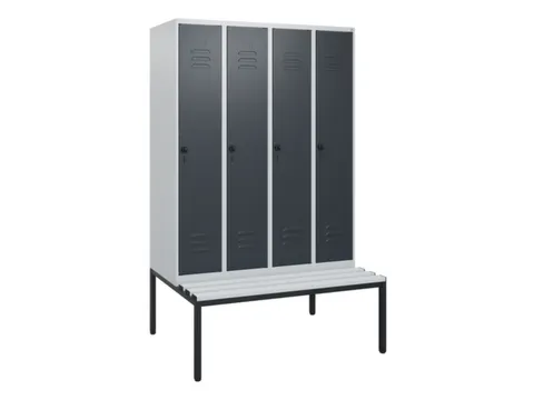 locker met bank,HxBxD 1950x1200x815mm,4vak,vak B 300mm,draaigrendel