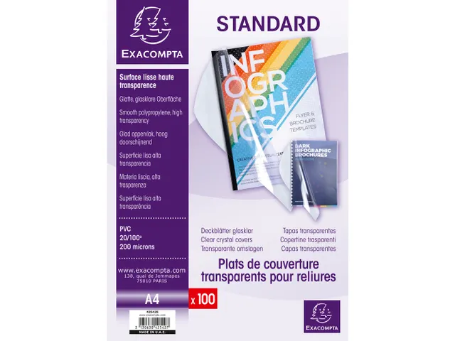 Boite de 100 plats pour relier PVC 20x100e - A4 - Cristal