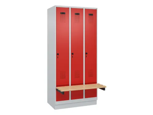 locker met bank,HxBxD 1950x900x815mm,3vak,vak B 300mm,draaigrendel