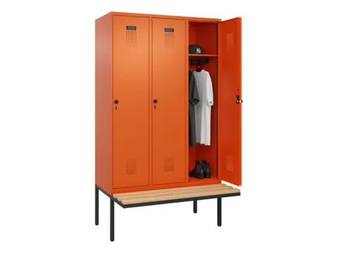 locker met bank,HxBxD 2120x1200x815mm,3vak,vak B 400mm,draaigrendel
