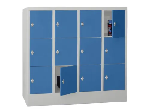 lockerkast,HxBxD 1187x1600x500mm,4x3vakken,RAL7035,front RAL5012