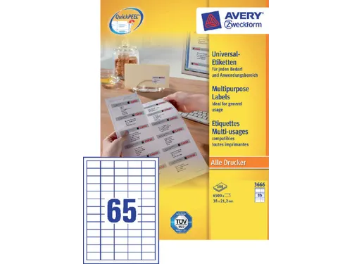 Etiket Avery Zweckform 3666 38x21.2mm wit 6500stuks