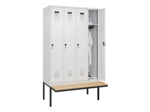 locker met bank,HxBxD 2120x1200x815mm,4vak,vak B 300mm,draaigrendel