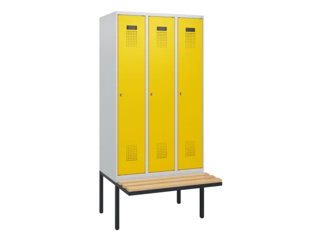 locker met bank,HxBxD 1950x900x815mm,3vak,vak B 300mm,cilinderslot