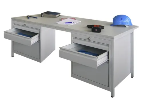 Werkplaatsbureau Bxdxh 1700x800x720mm 6laden Ral7035 Front Ral3000