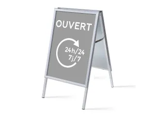 Stoepbord A1 complete set met print 'Ouvert 24h/24 7j/7' Grijs - 1