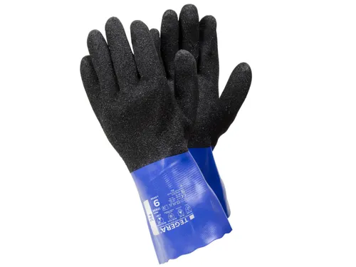 Tegera 12930 PVC handschoenen, blauw/zwart, maat 10, per 12 paar