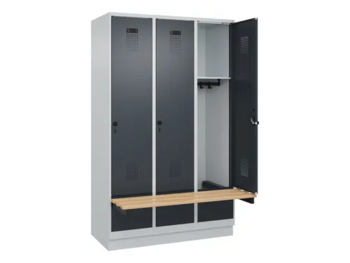 locker met bank,HxBxD 1950x1200x815mm,3vak,vak B 400mm,draaigrendel