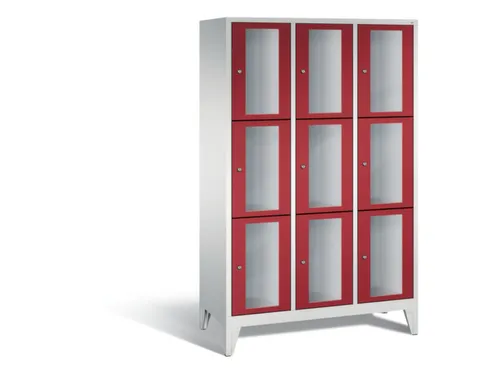 lockerkast 1850x1200x500mm 3x3 vakken Cilinderslot Poten, RAL3003