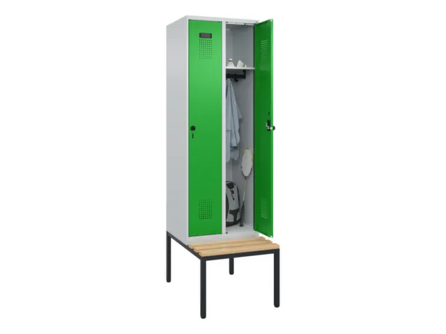 locker met bank,HxBxD 2120x600x815mm,2vak,vak B 300mm,draaigrendel