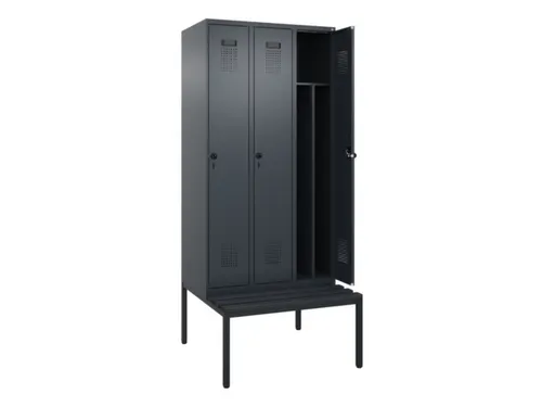 locker met bank,voor scheiding van kleding,HxBxD 2120x900x815mm,3vak