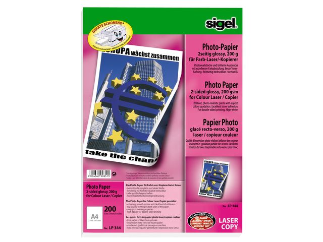 Fotopapier Sigel Kleurenlaser A4 Hoogwit Glans 200 Gram 200 Vel | FotopapierWinkel.be