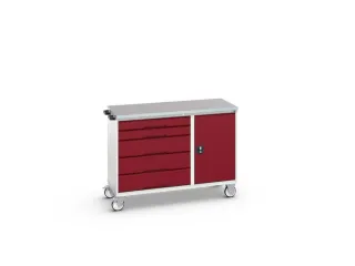 montagetafel 980x1300x600mm linoleumblad 5 laden kast front RAL3004 - 1