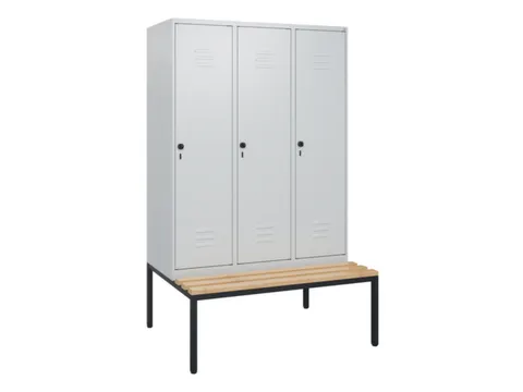 locker met bank,HxBxD 1950x1200x815mm,3vak,vak B 400mm,draaigrendel