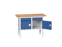 werkbank,HxBxD 830-930x1250x600mm,multiplexblad,uitrusting: 2laden
